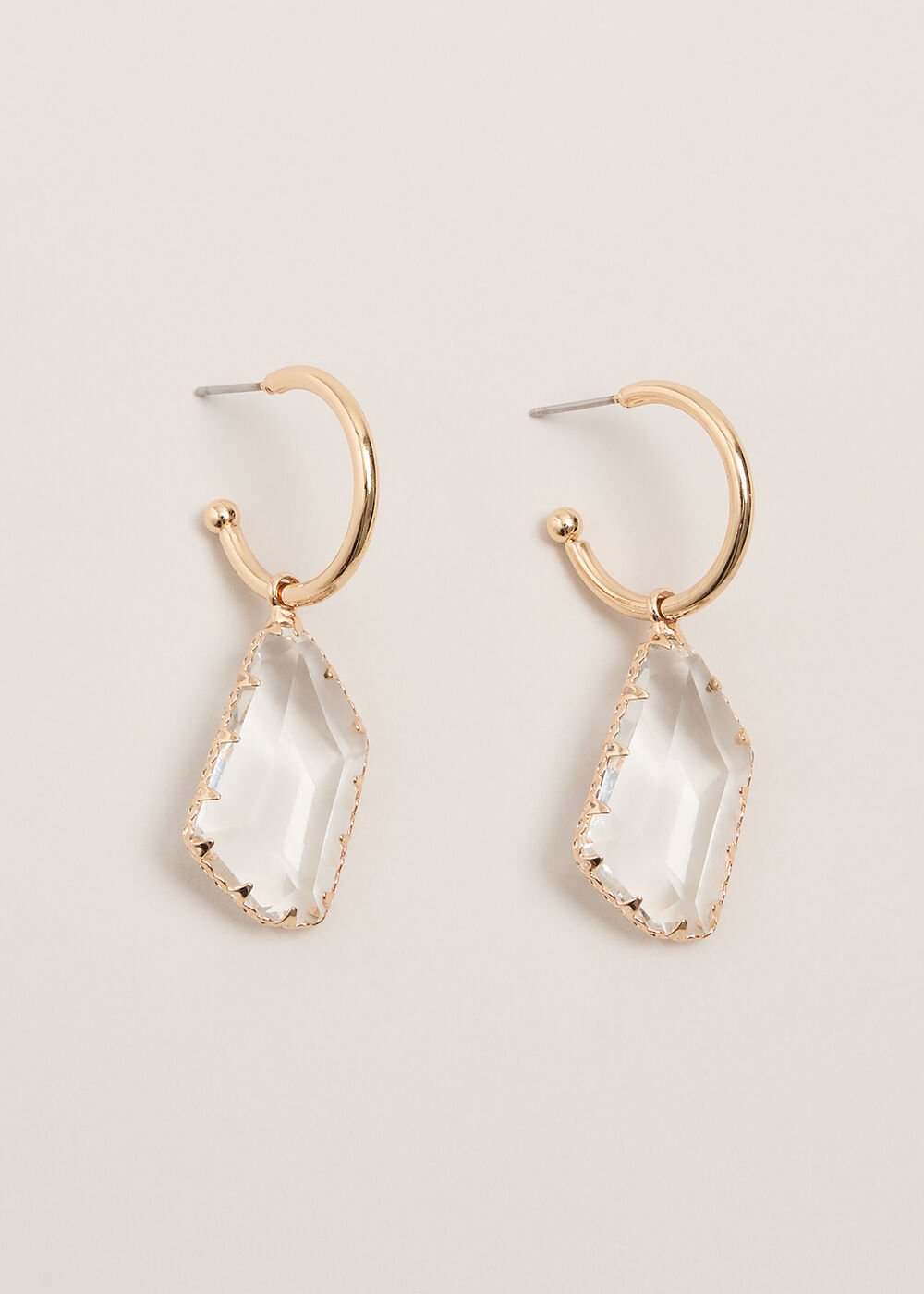 Stone Hoop Earrings Metallic