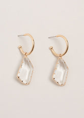 Stone Hoop Earrings Metallic