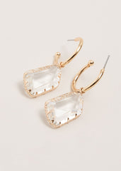 Stone Hoop Earrings Metallic