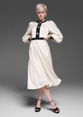 Elizabeth Embellished Puff Sleeve Midi Dress Black/Ivory