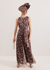 Maxine Spot Chiffon Jumpsuit Latte