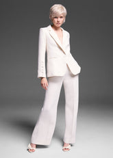 Bridgette Cream Textured Wide Leg Trousers Ivory