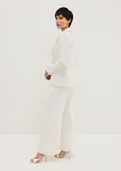 Bridgette Cream Textured Wide Leg Trousers Ivory