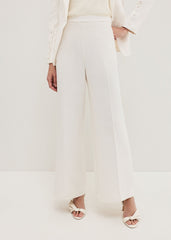 Bridgette Cream Textured Wide Leg Trousers Ivory