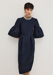 Audrey Jewelled Neck Navy Midi Dress Navy