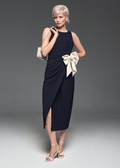 Sophia Navy Bow Midi Dress Navy/Ivory