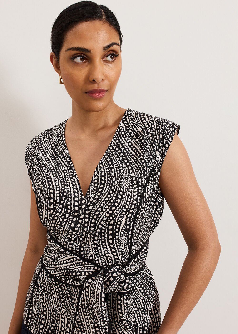 Petite Print Top Black/Ivory