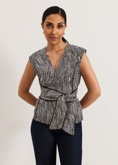 Petite Print Top Black/Ivory