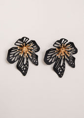 Large Flower Earring Black