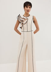 Lucille Ruffle Wide Leg Jumpsuit Black/Ivory