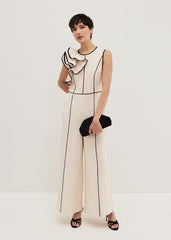 Lucille Ruffle Wide Leg Jumpsuit Black/Ivory