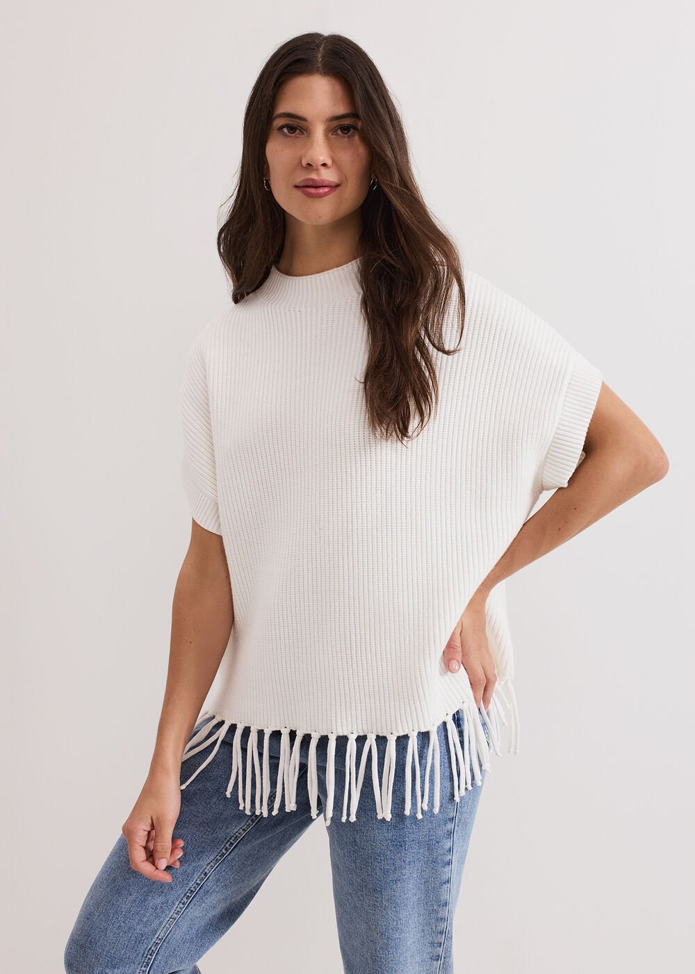 Myleene Fringe Knit Ivory