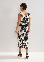 Vittoria Linen Blend Leaf Print Skirt Black/Ivory