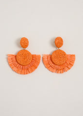 Raffia Fan Earrings Orange