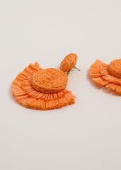 Raffia Fan Earrings Orange