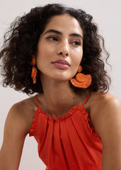 Raffia Fan Earrings Orange