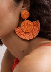 Raffia Fan Earrings Orange