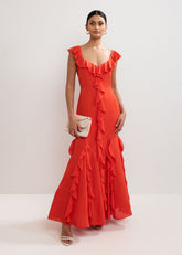 Lianah Ruffle Maxi Dress Orange