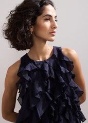 Latara Ruffle Dress Navy