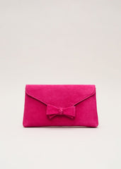 Suede Bow Front Clutch Pink