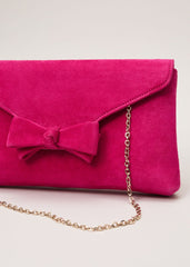 Suede Bow Front Clutch Pink