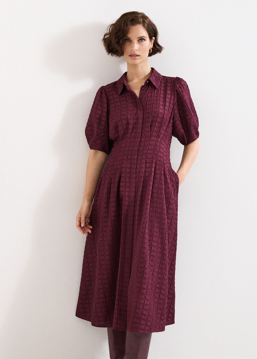 Yasmine Textured Midi Dress Burgundy