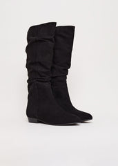 Suede Flat Boot Black