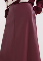 Antoinette PU Midi Skirt Dark Red