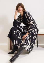 Natalie Floral Midi Dress Black/Ivory