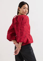 Ellis Peplum Hem Top Dark Red