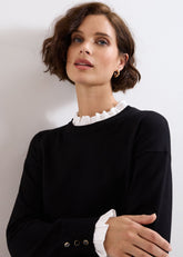 Jenna Collar Top Black/Ivory