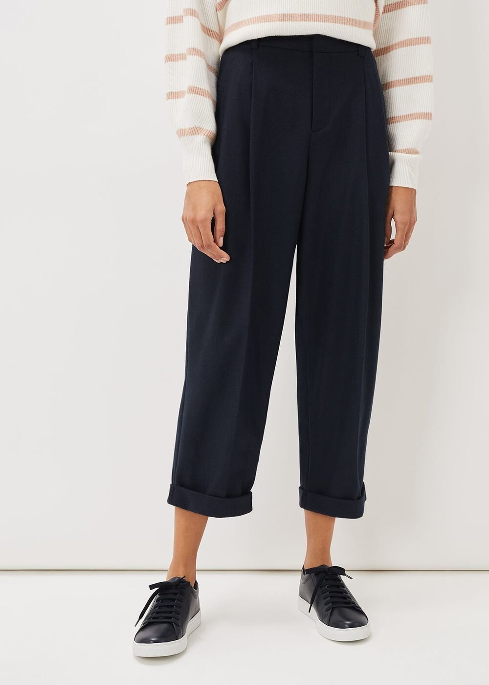 Odette Pleated Crop Trousers Navy