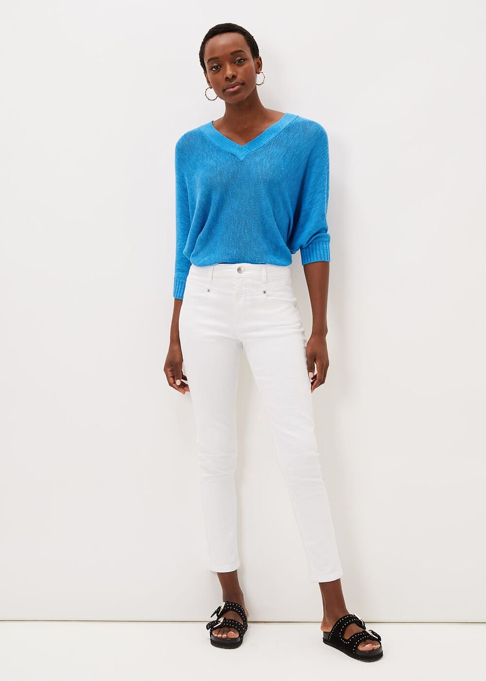 Hailee Topstitch Skinny Jeans White