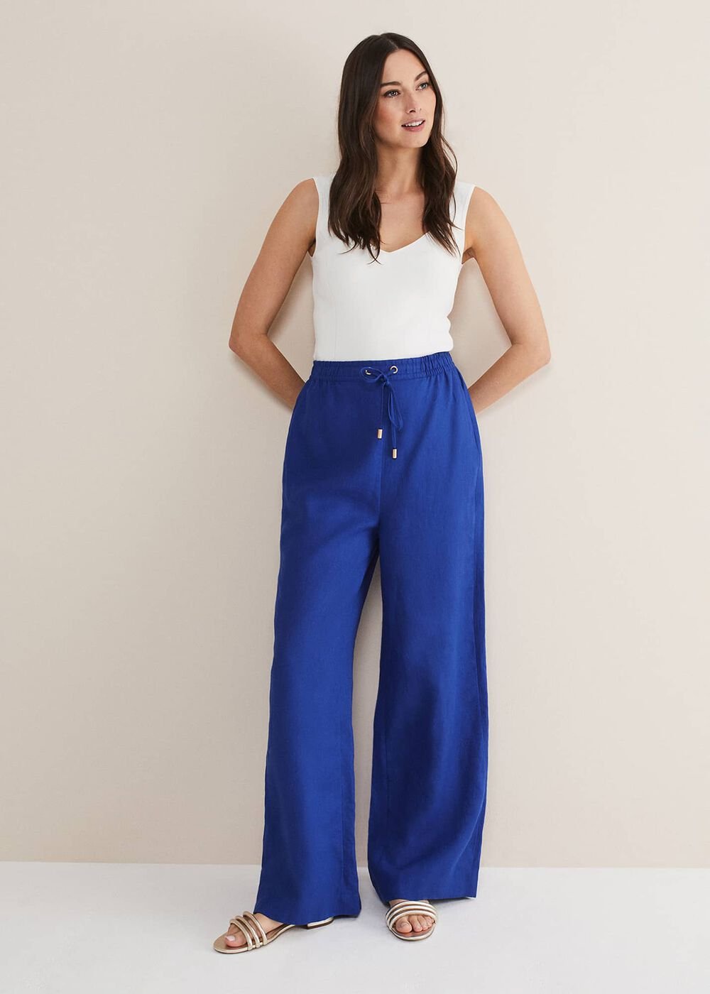 Lolita Blue Linen Wide Leg Trousers Cobalt