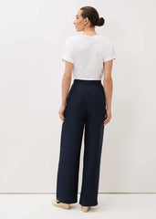 Aaliyah Navy Linen Wide Leg Trousers Navy