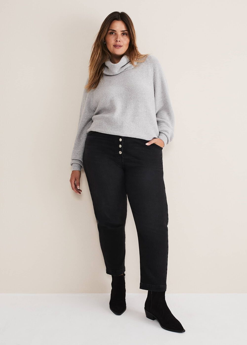 Karlie Button Through Corduroy Jeans Black
