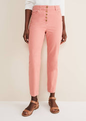Karlie Button Through Straight Leg Jeans Apricot