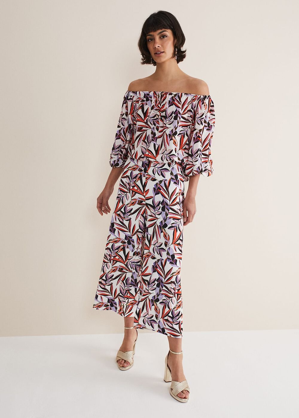 Lois Leaf Print Culottes Multi-Coloured