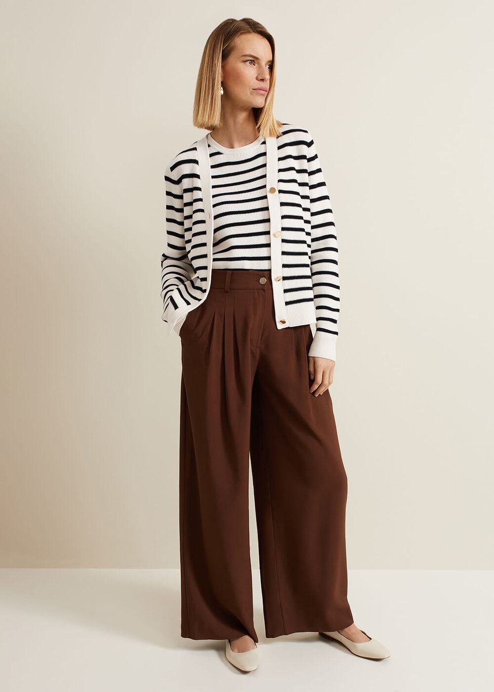 Indiyah Pleated Wide Leg Trousers Brown