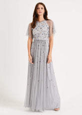 Celestra Embellished Maxi Dress Sky Blue