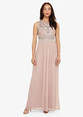 Zahara Embellished Maxi Dress Nude/White