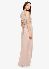 Zahara Embellished Maxi Dress Nude/White