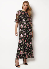 Antonette Embroidered Maxi Dress Black/Multi
