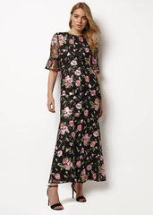 Antonette Embroidered Maxi Dress Black/Multi