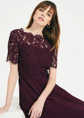 Elisabetta Lace Pleated Dress Berry