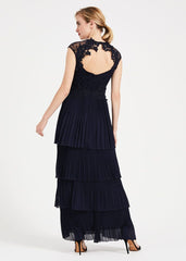 Oiriana Pleated Lace Maxi Dress Navy