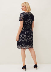 Lizzy Embroidered Dress Navy/Ivory