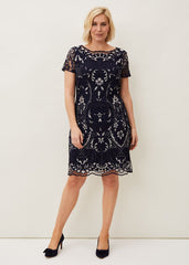 Lizzy Embroidered Dress Navy/Ivory