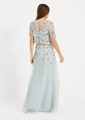 Christina Sequin Maxi Dress Duck Egg/Silver