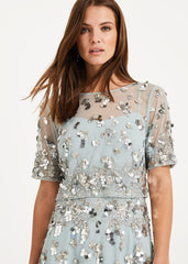 Christina Sequin Maxi Dress Duck Egg/Silver